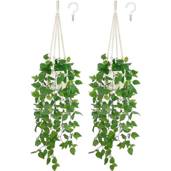 Mkono 2 Packs Fake Hanging Plant with Pot, Artificial Plants Macrame Plant - Picture 7 of 7